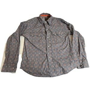 Roper Pearl Snap Button Front Western Cowboy Geometric Gray Shirt Boys M 8-10